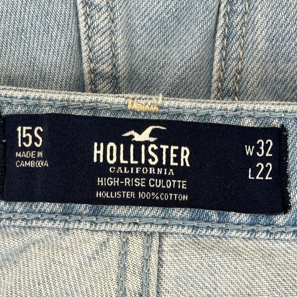 Hollister High Rise Culotte 15S W32 Wide Leg Frayed Hem Cropped Jeans - Picture 14 of 14